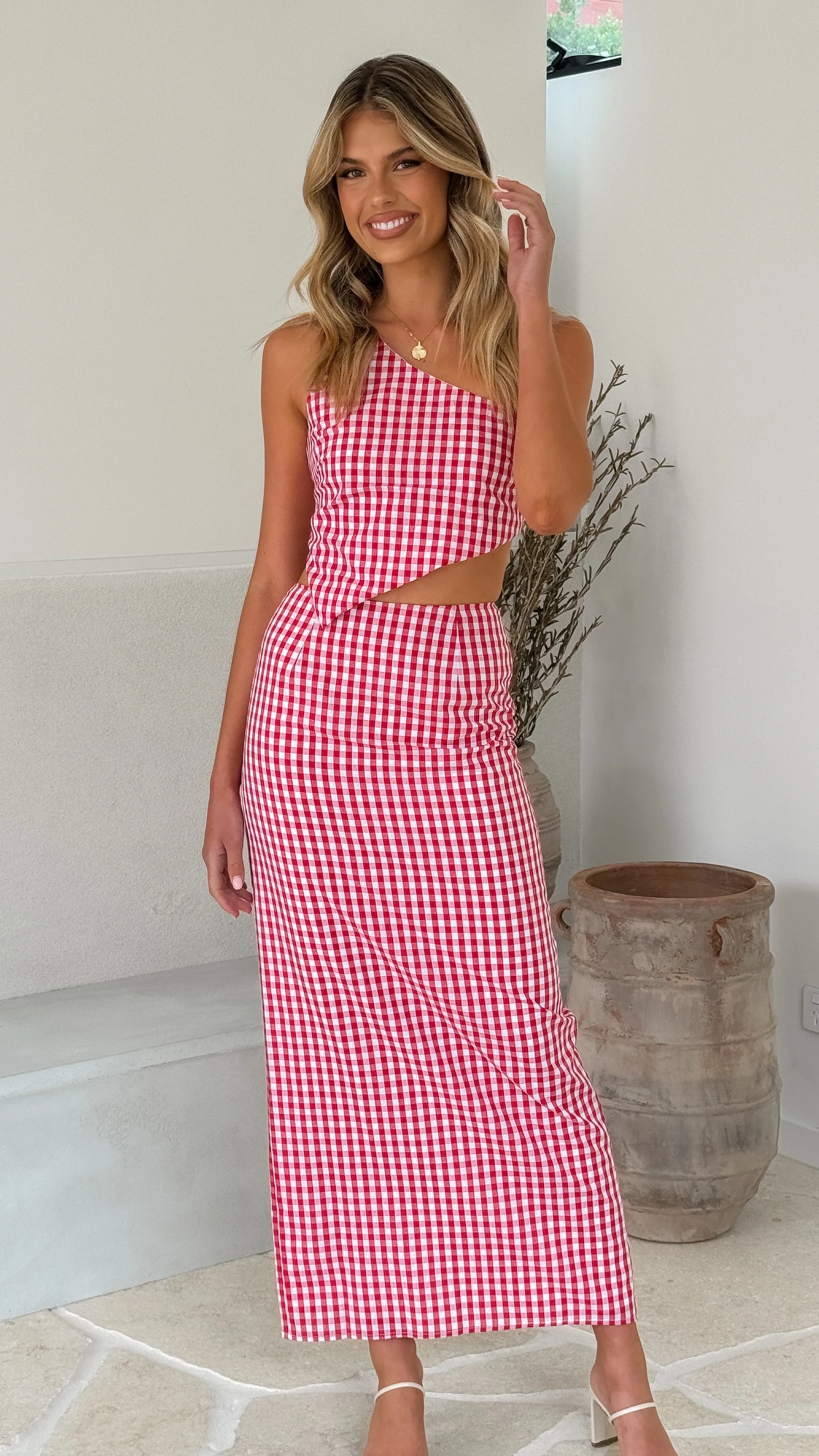 Jalena One Shoulder Top - Picnic Red
