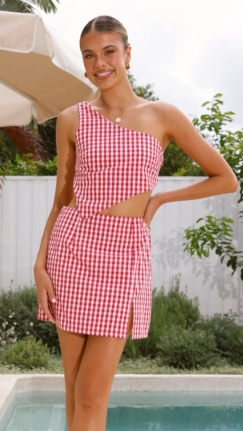 Jalena One Shoulder Top - Picnic Red