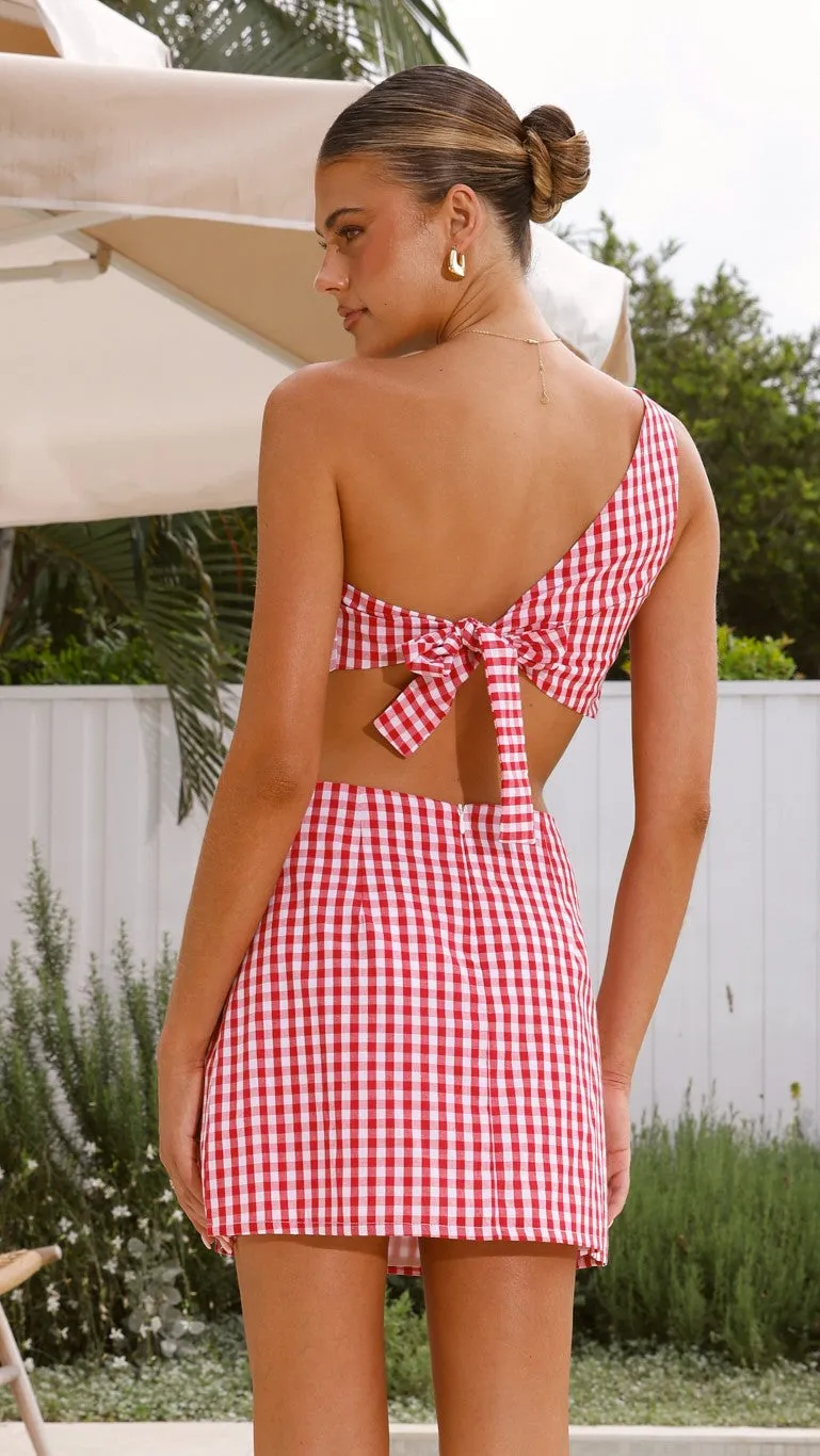 Jalena One Shoulder Top - Picnic Red