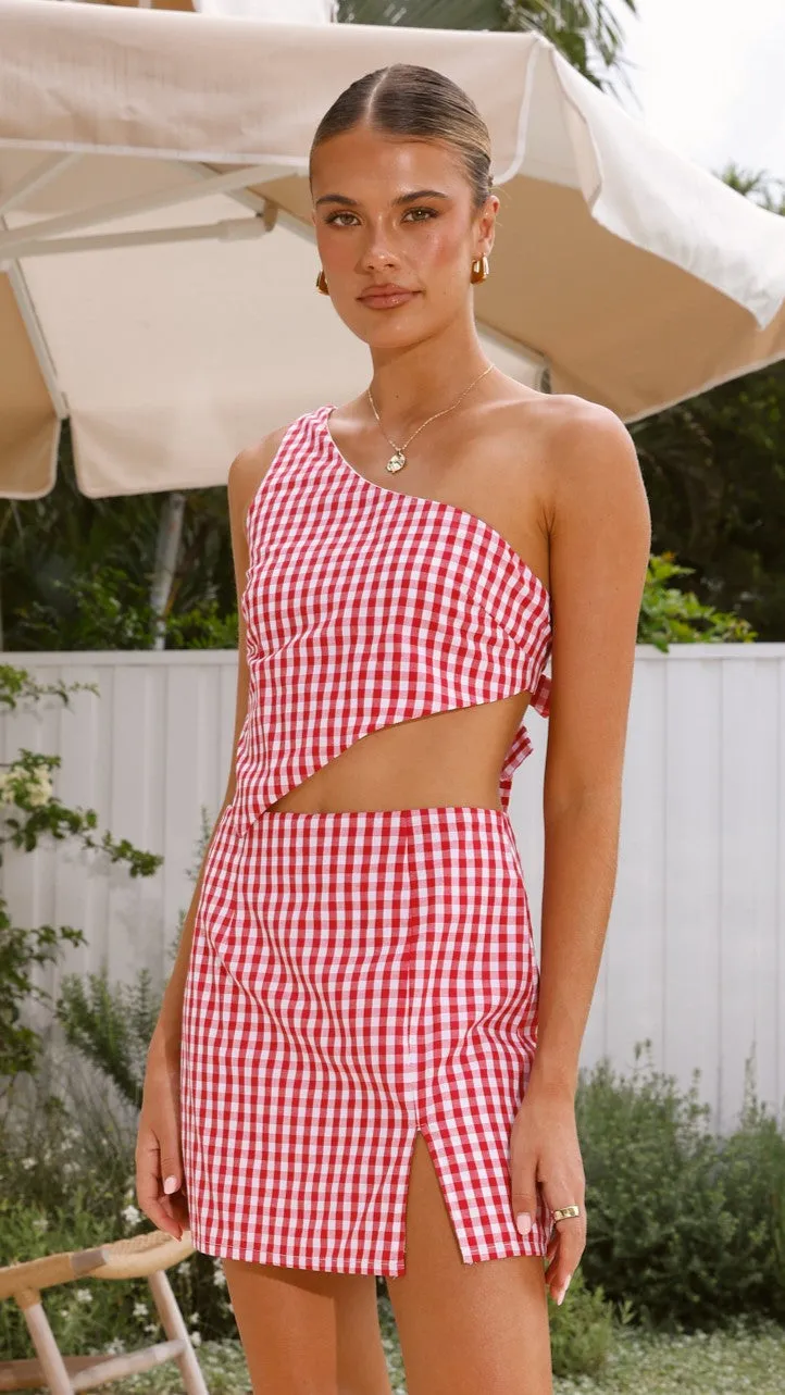 Jalena One Shoulder Top - Picnic Red