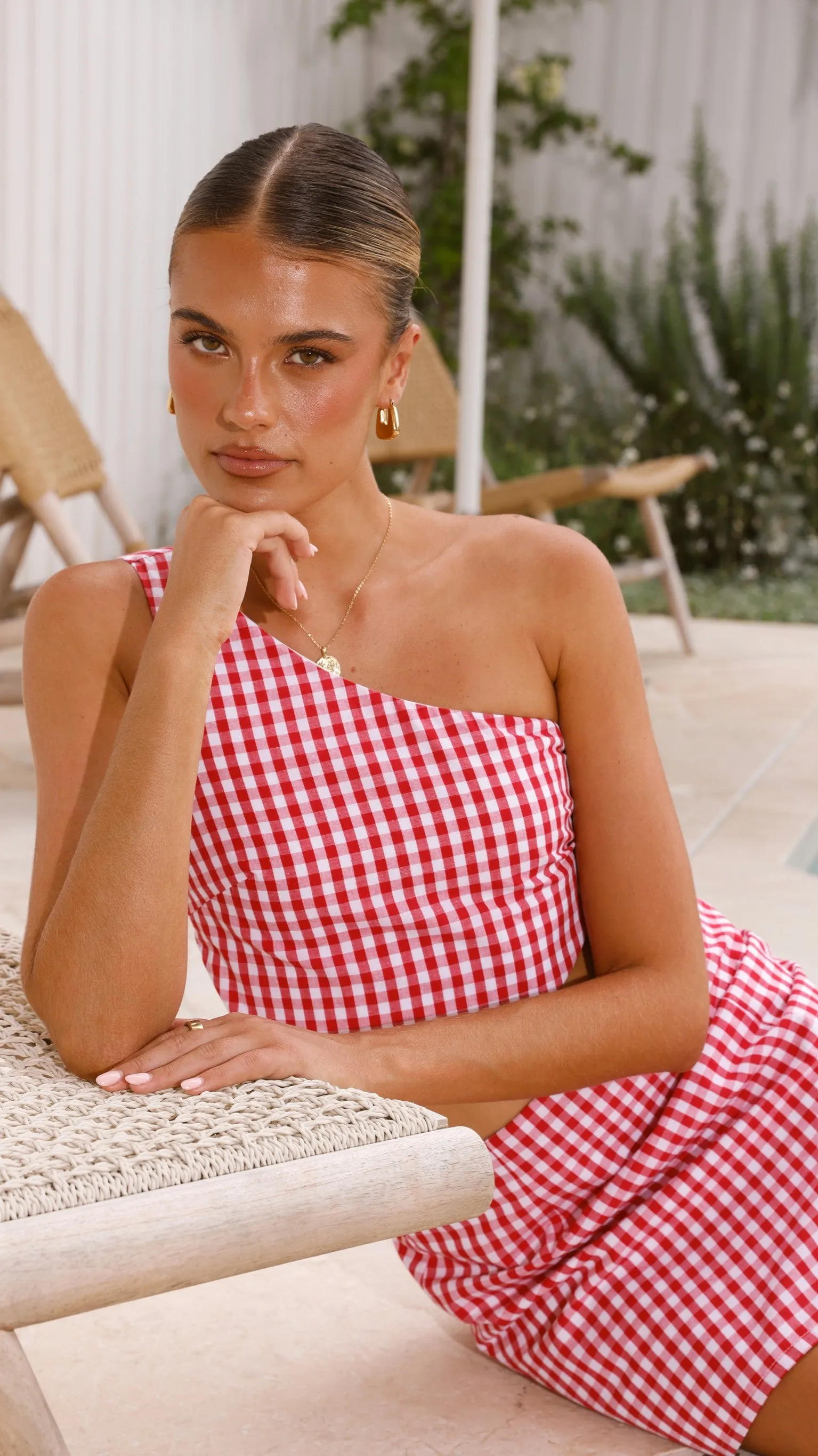Jalena One Shoulder Top - Picnic Red