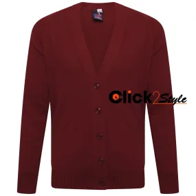 Kids Boys Girls School Uniform Knitted Cardigan V Neck Button UP Front Jumpers -Maroon / Wine
