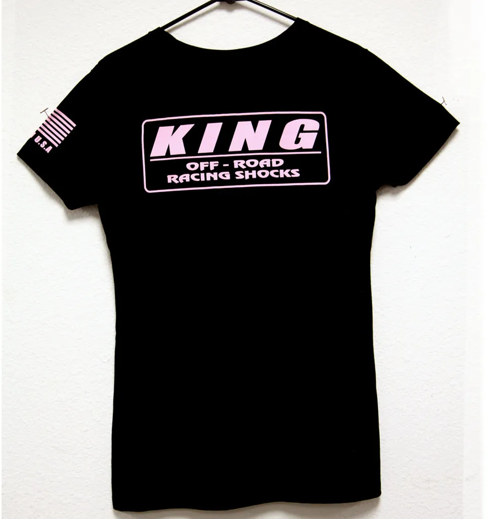KING SHOCKS WOMEN BLACK CVC CREW TEE W/ PINK LOGO