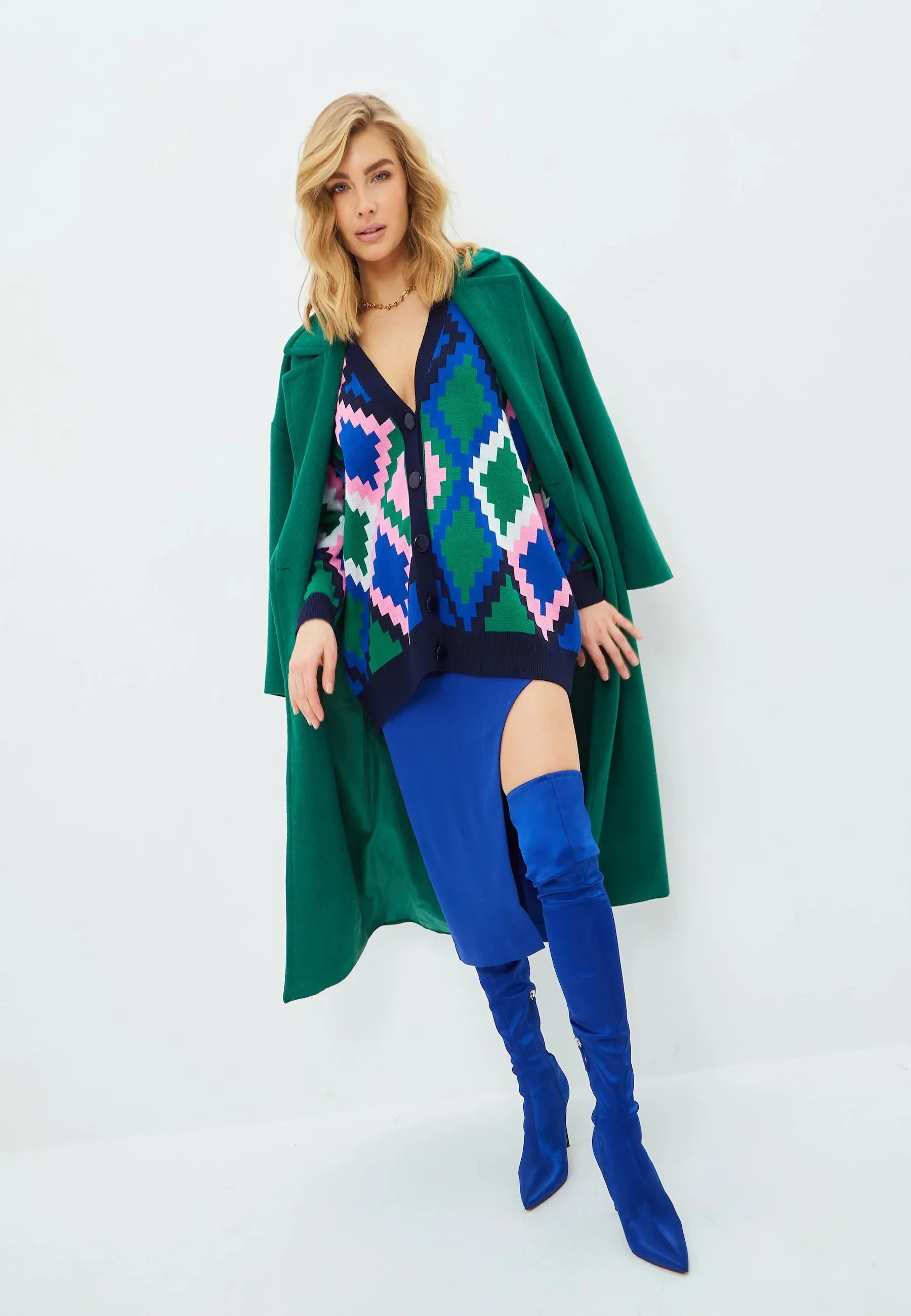 Knitwear V-neck Cardigan - Blue