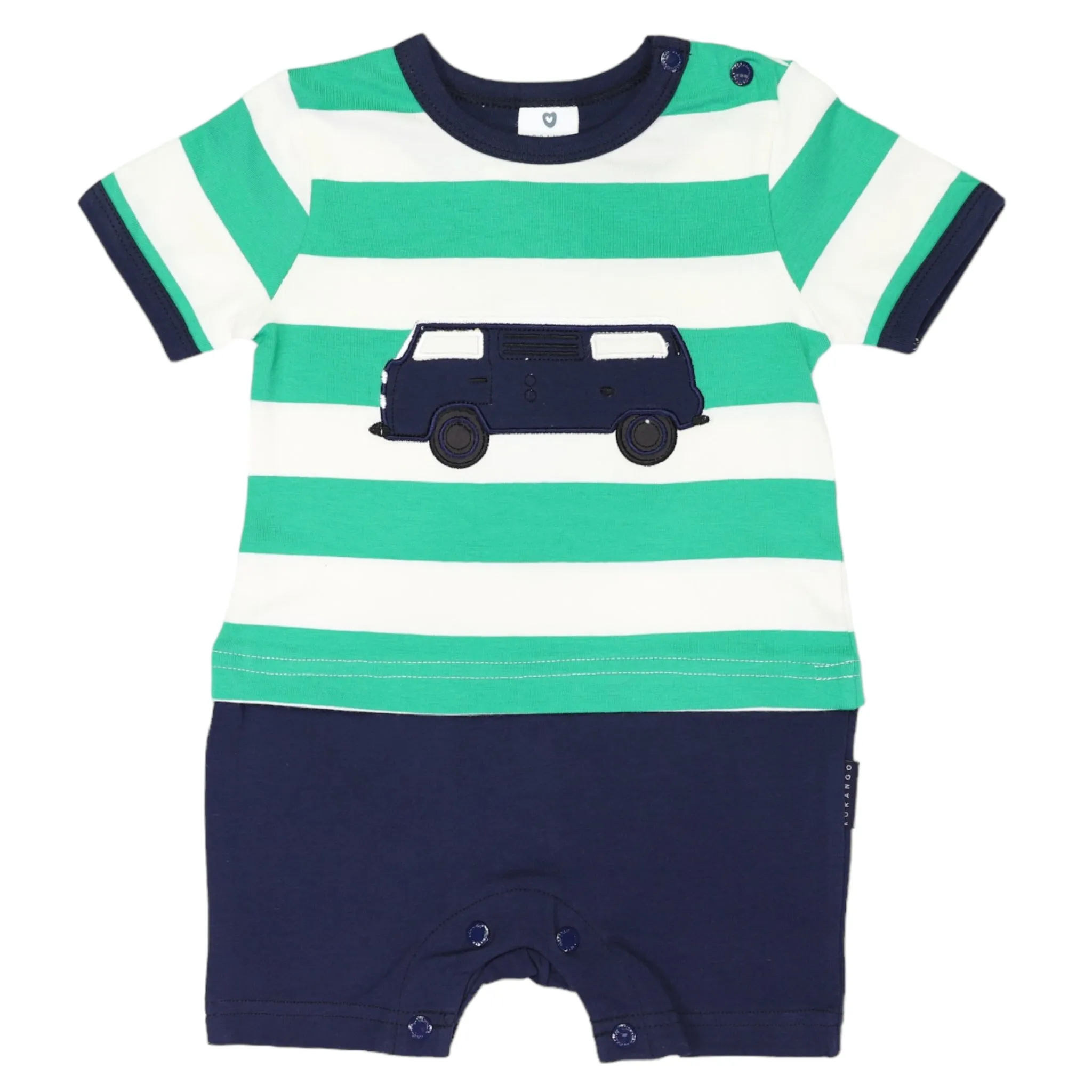 Kombi Van Short Sleeve Romper Green Stripe