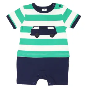 Kombi Van Short Sleeve Romper Green Stripe