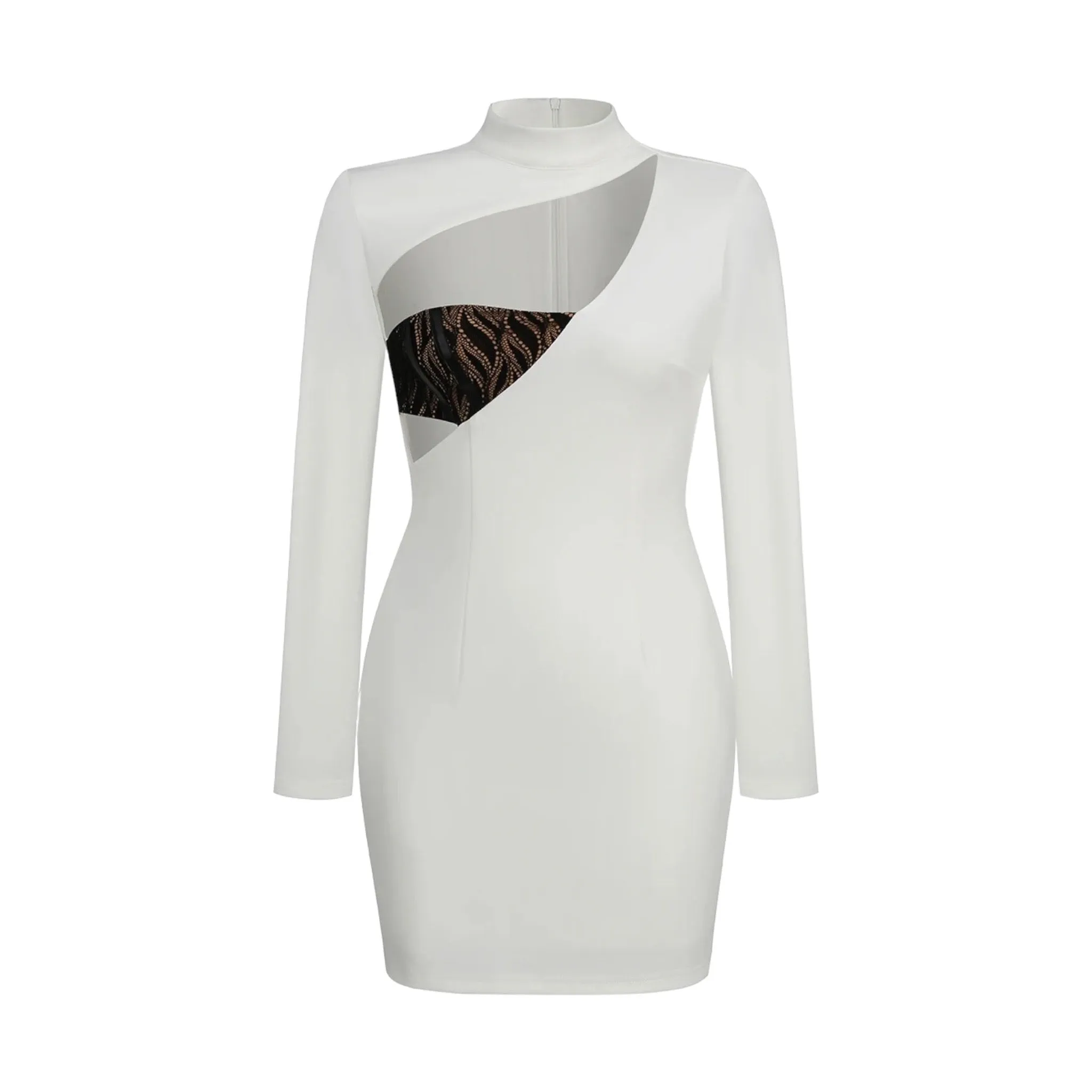 Lace Insert Long Sleeved Bodycon Mini Dress