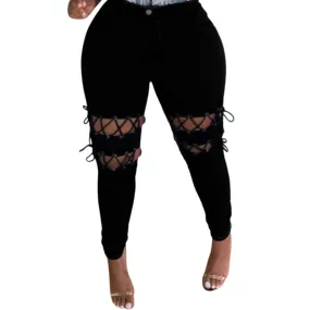 Lace-up Hollow Out Denim Jeans