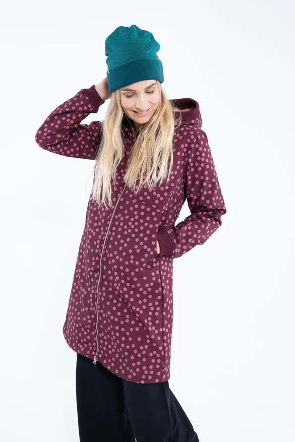 Lange jas met stippenprint | Danefae Line softshell dark bordeaux/warm rose