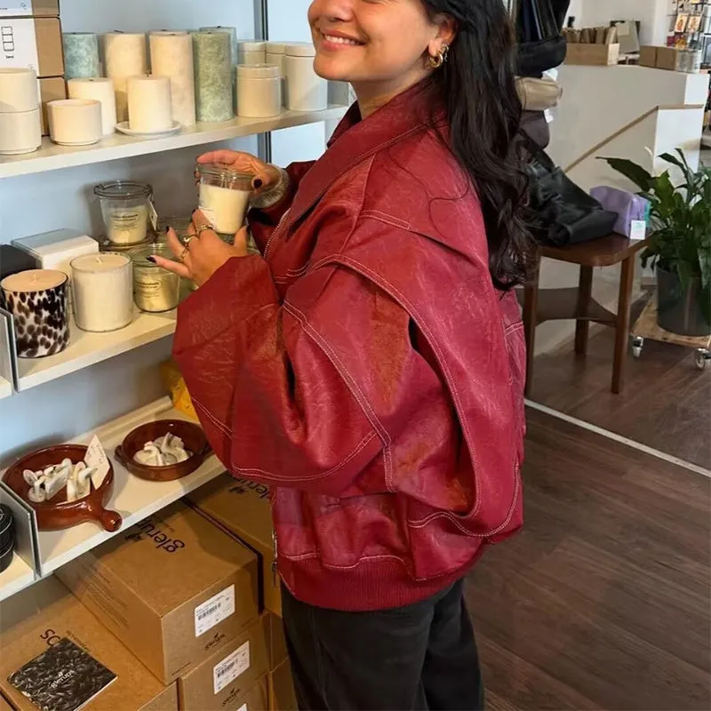 Lapel Zipper Leather Jacket