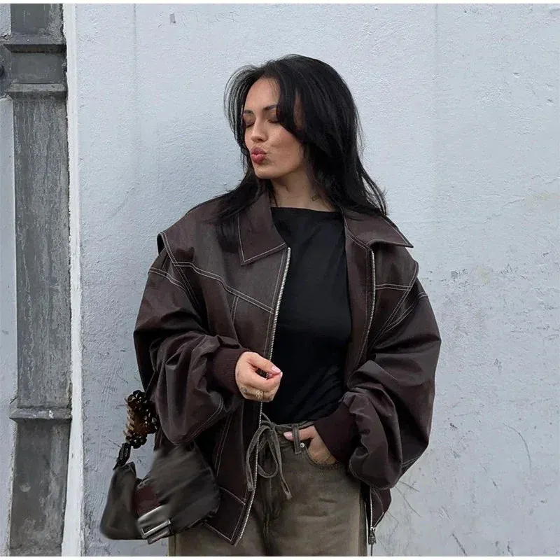 Lapel Zipper Leather Jacket