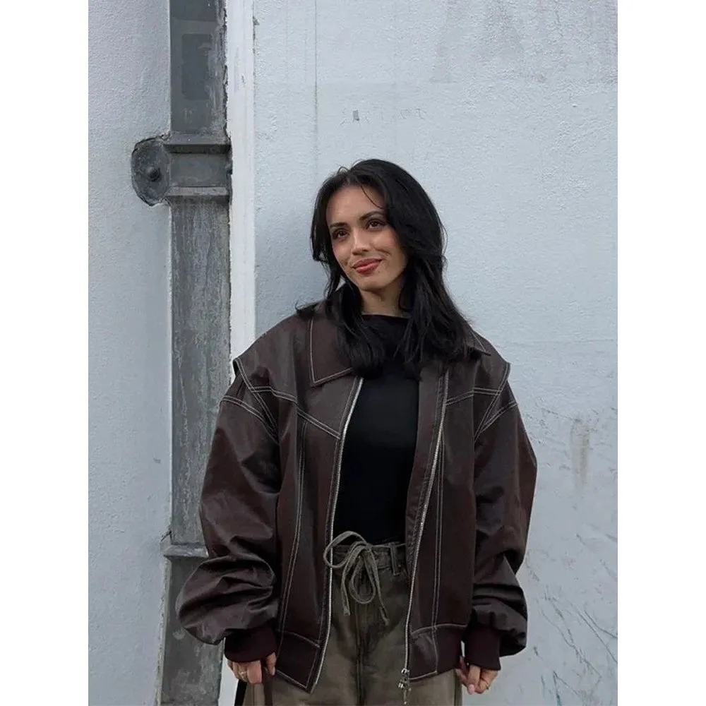 Lapel Zipper Leather Jacket
