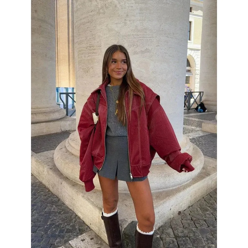 Lapel Zipper Leather Jacket