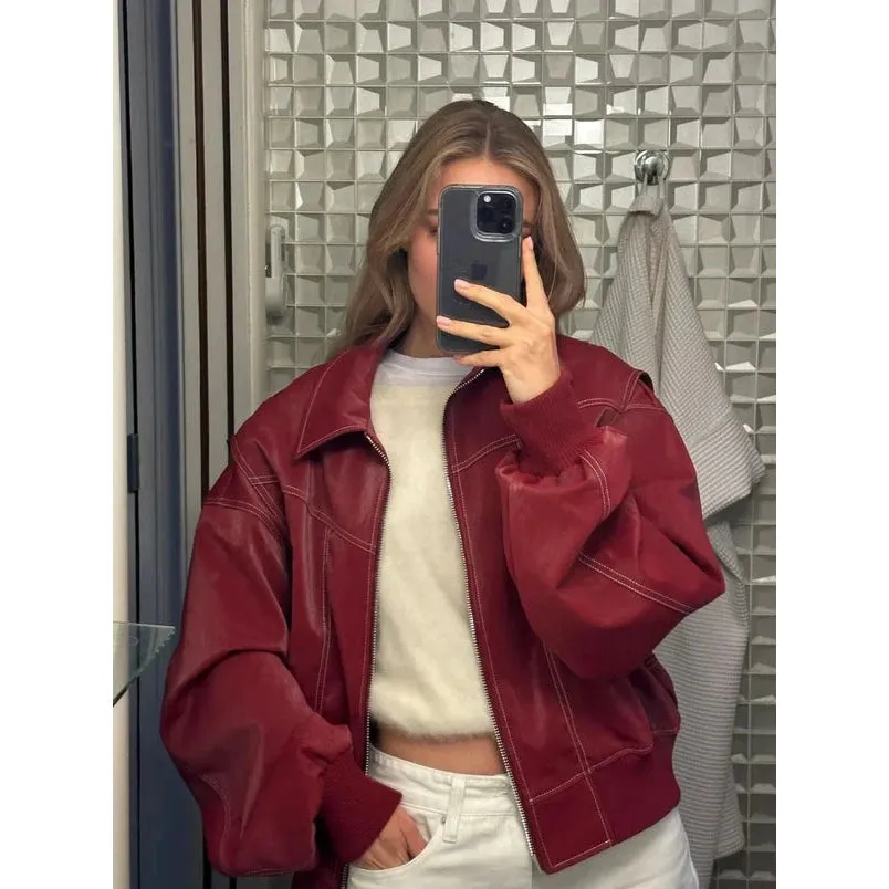 Lapel Zipper Leather Jacket