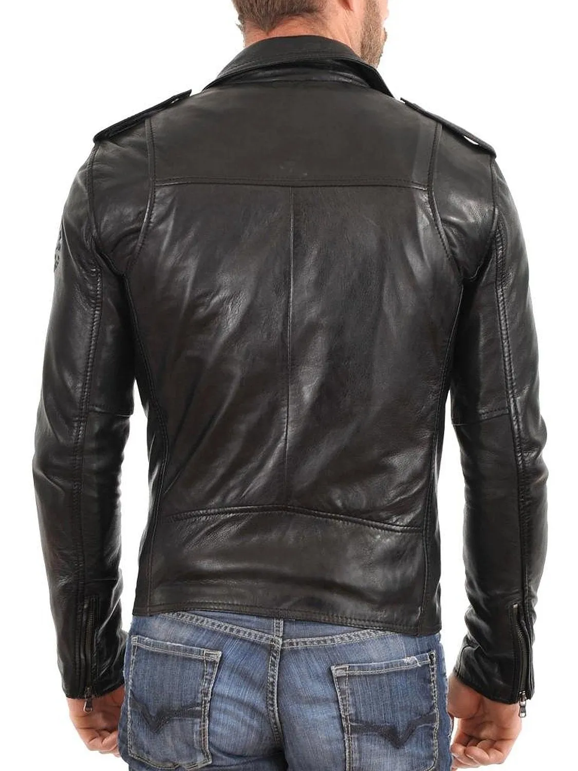Leather Jackets Hub Mens Genuine Cowhide Leather Jacket (Black, Double Rider Jacket) - 1501035
