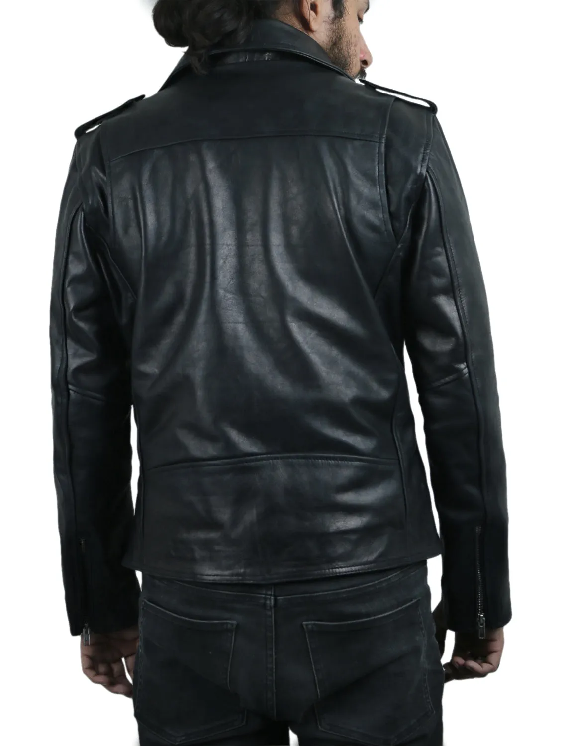 Leather Jackets Hub Mens Genuine Cowhide Leather Jacket (Black, Double Rider Jacket) - 1501035