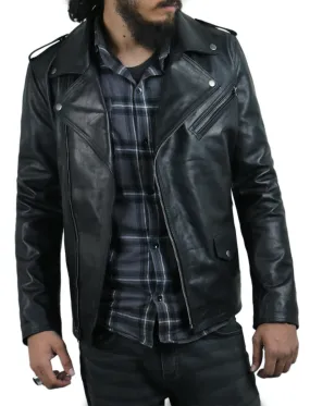 Leather Jackets Hub Mens Genuine Cowhide Leather Jacket (Black, Double Rider Jacket) - 1501035