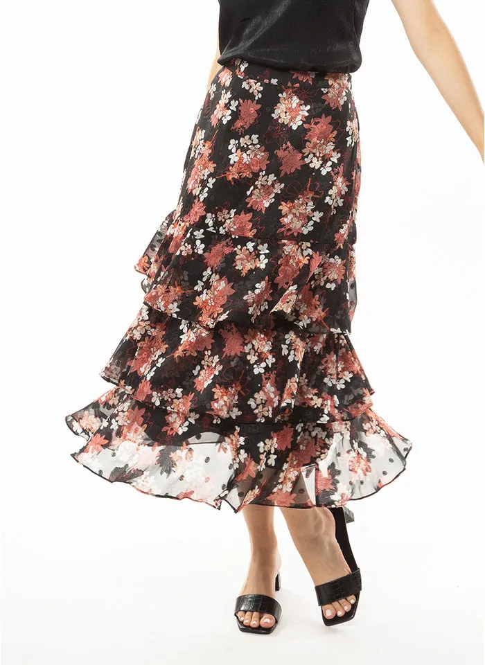 LEILA   LUCA TRIPLE FRILL MAXI SKIRT
