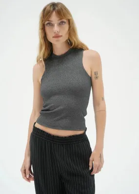 LNA Black Double Layer Lurex Rib Sleeveless