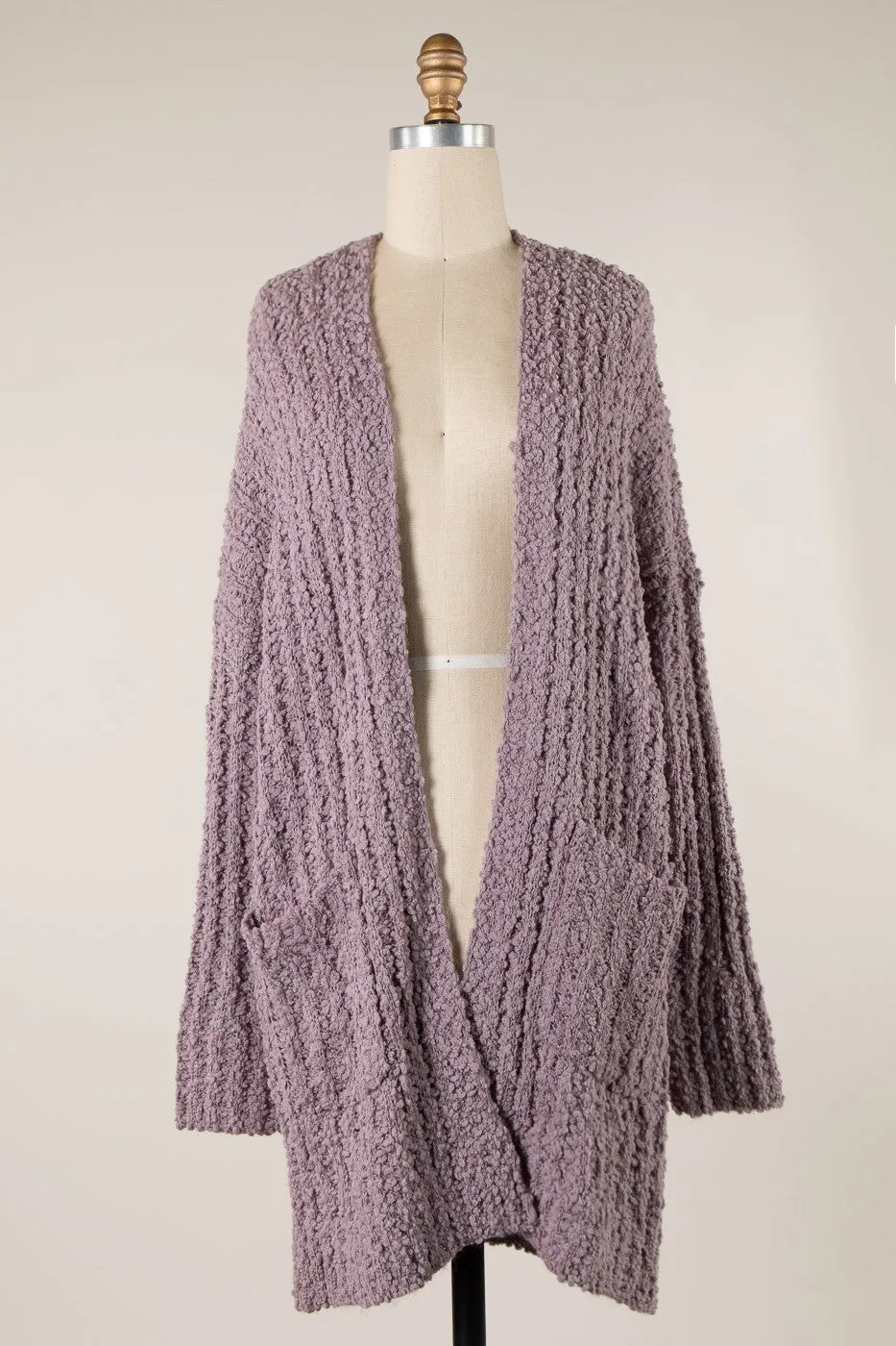 Long Sleeve Ribbed Popcorn Knit Cardigan