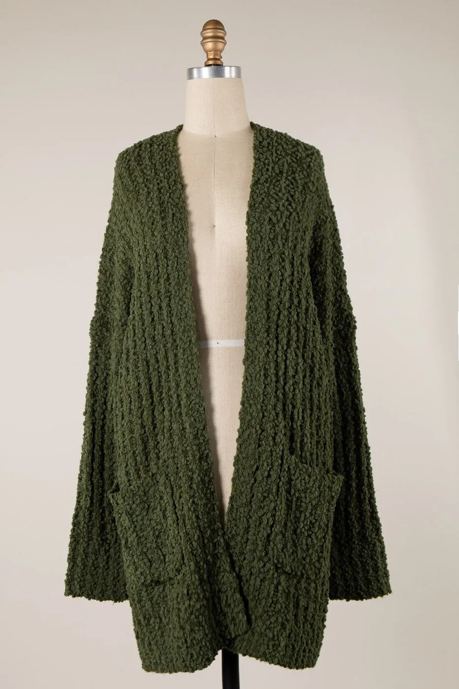Long Sleeve Ribbed Popcorn Knit Cardigan