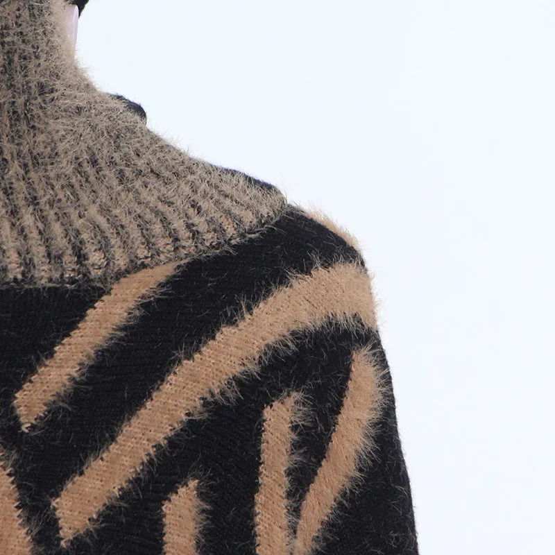 Loose Knitted Long Sleeve Striped Sweater Dress
