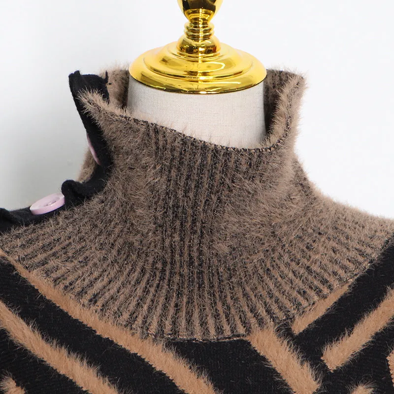 Loose Knitted Long Sleeve Striped Sweater Dress