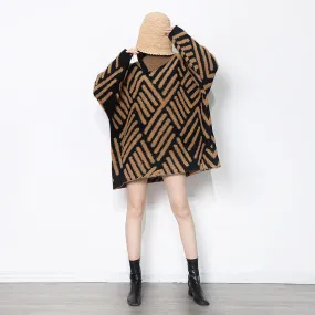 Loose Knitted Long Sleeve Striped Sweater Dress