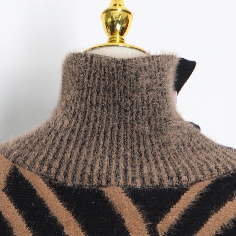 Loose Knitted Long Sleeve Striped Sweater Dress