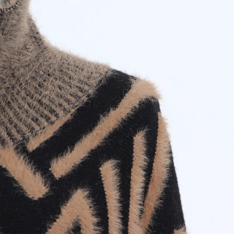 Loose Knitted Long Sleeve Striped Sweater Dress