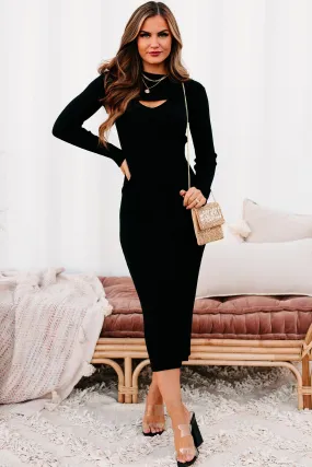 Lost In Loveliness Ribbed Sweater Knit Set (Black)