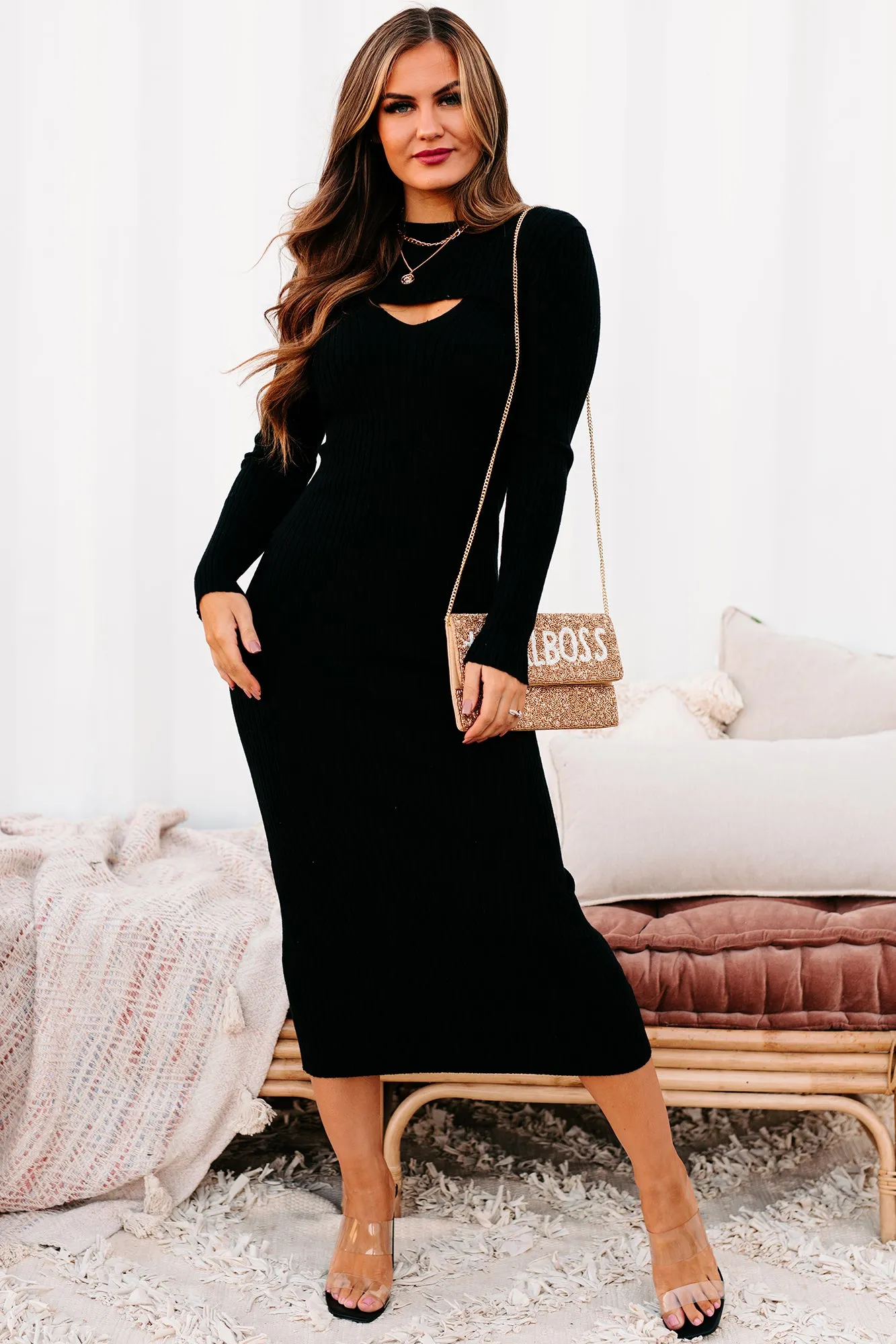 Lost In Loveliness Ribbed Sweater Knit Set (Black)