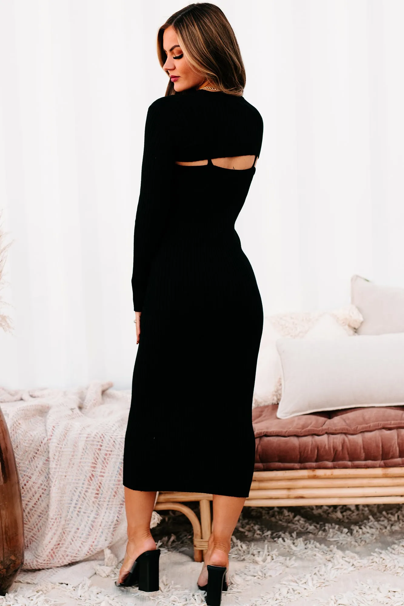 Lost In Loveliness Ribbed Sweater Knit Set (Black)