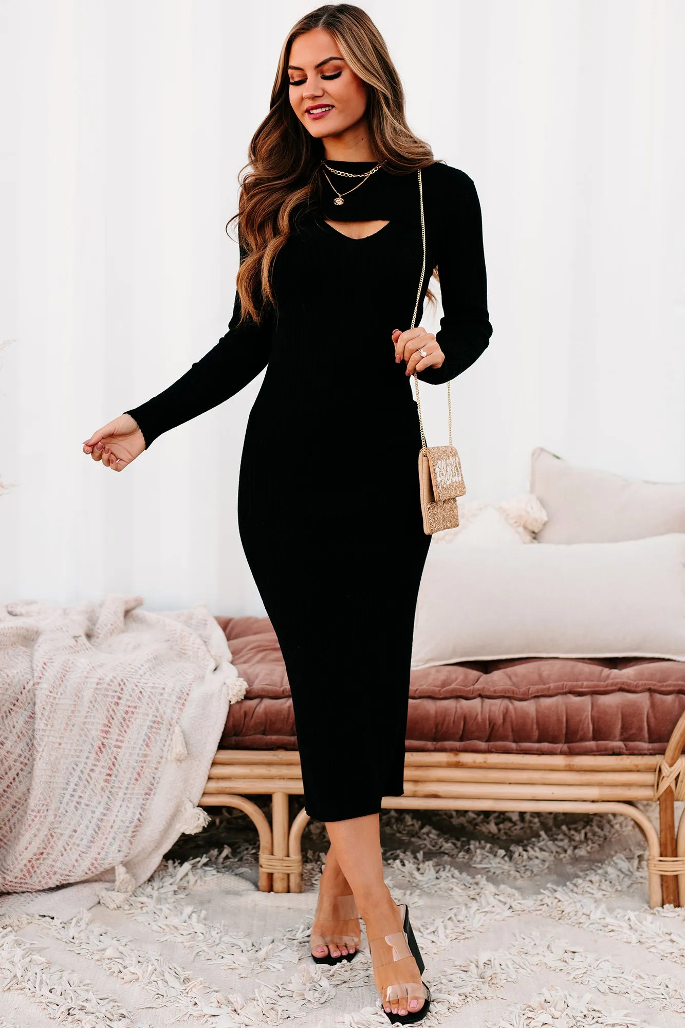 Lost In Loveliness Ribbed Sweater Knit Set (Black)