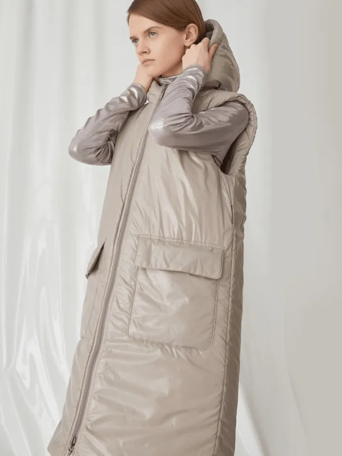 Marella CIRINO Women's Long Reversible Gilet In Taupe 24232960172 Col 002