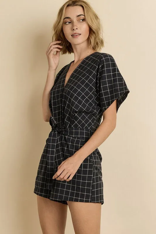 Marlo Windowpane Plaid Romper