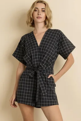 Marlo Windowpane Plaid Romper