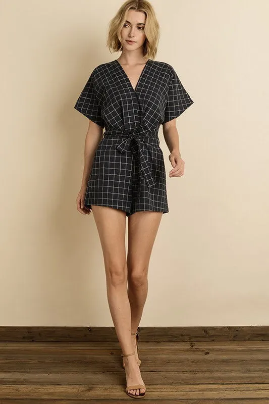 Marlo Windowpane Plaid Romper