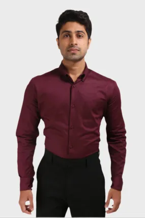 MAROON SATIN SLUB SLIM FIT SHIRT