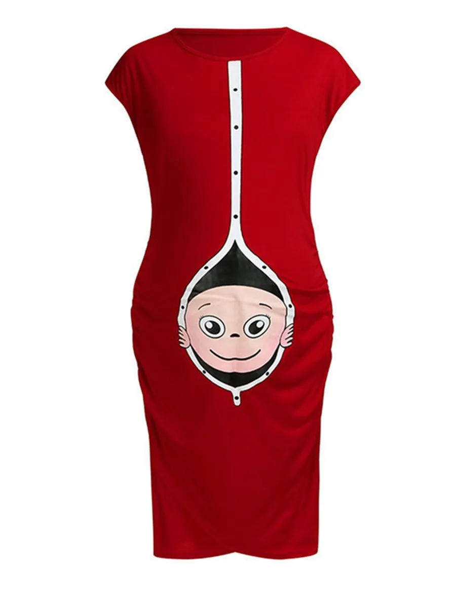 Maternity Sleeveless Round Neck Print Baby Dress