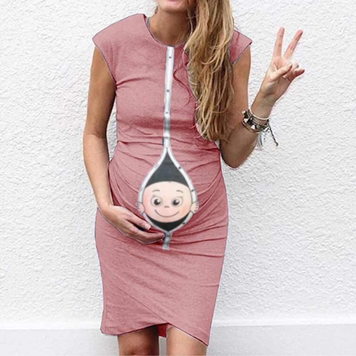 Maternity Sleeveless Round Neck Print Baby Dress