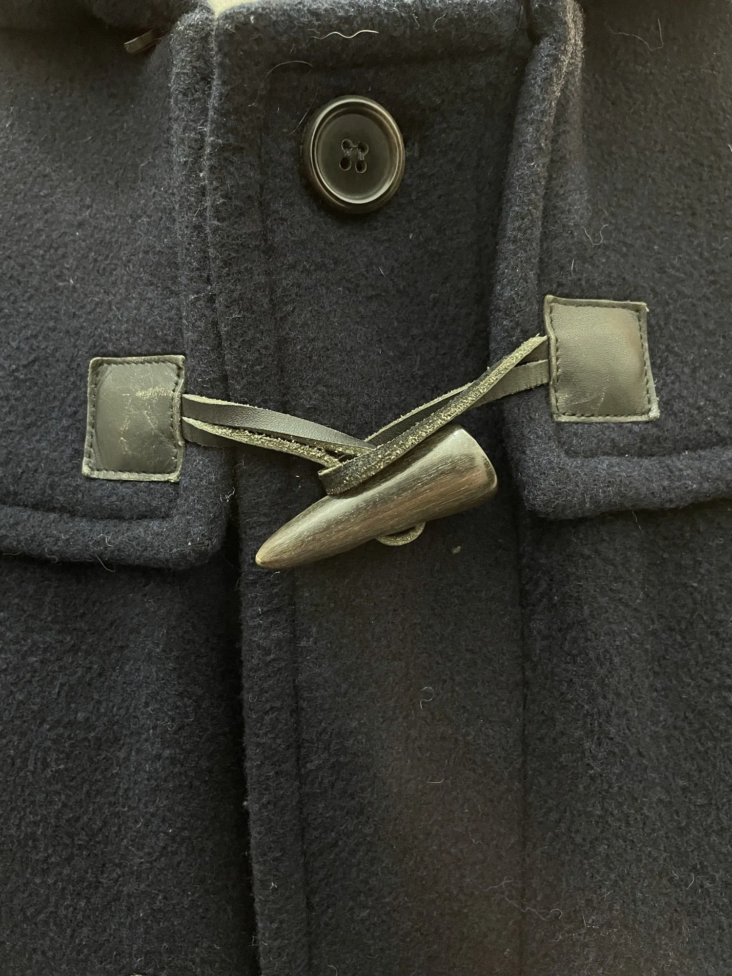 Mens Aquascutum Navy Wool Hooded Duffle Coat - Large