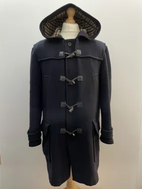 Mens Aquascutum Navy Wool Hooded Duffle Coat - Large