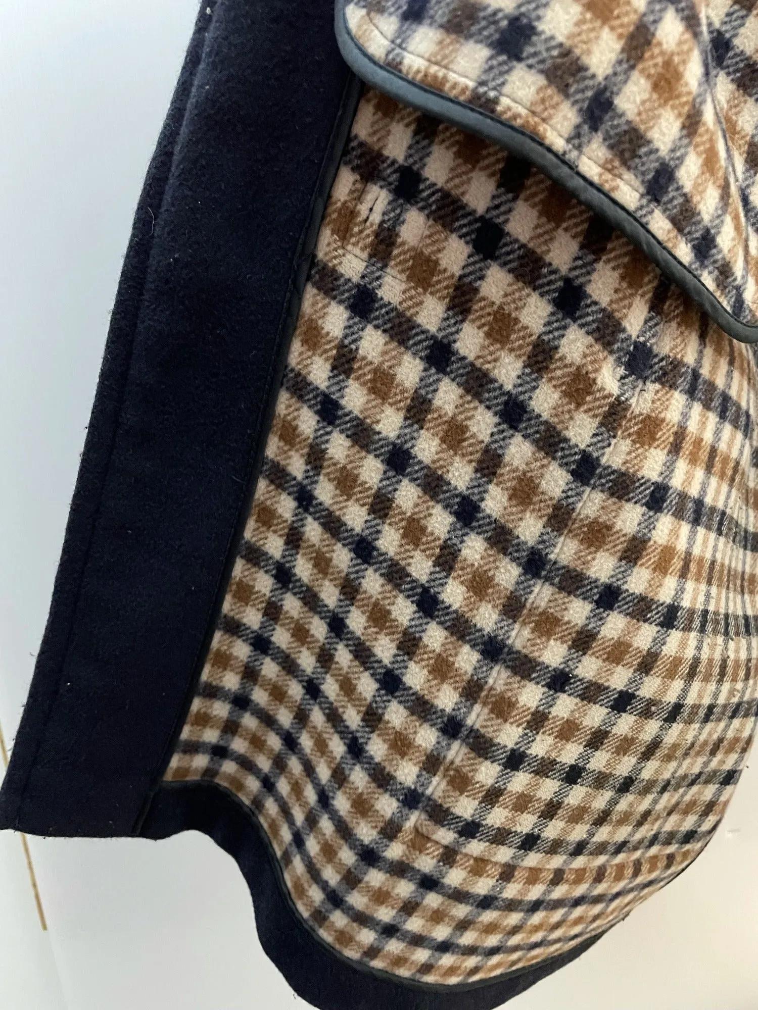 Mens Aquascutum Navy Wool Hooded Duffle Coat - Large