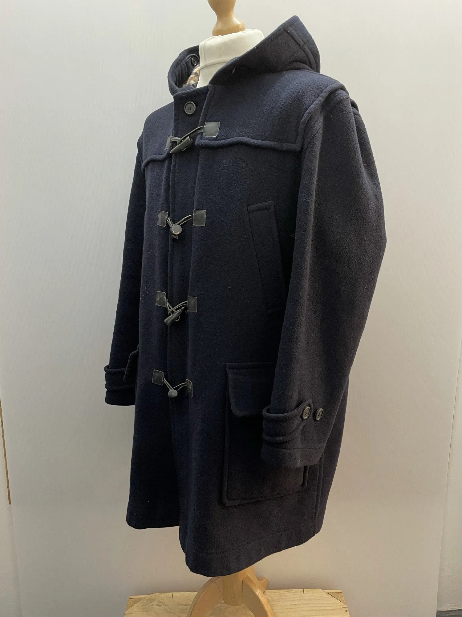 Mens Aquascutum Navy Wool Hooded Duffle Coat - Large