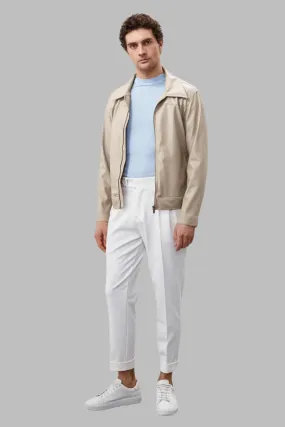 Men's Beige Zippered Faux Leather Coat - Wessi