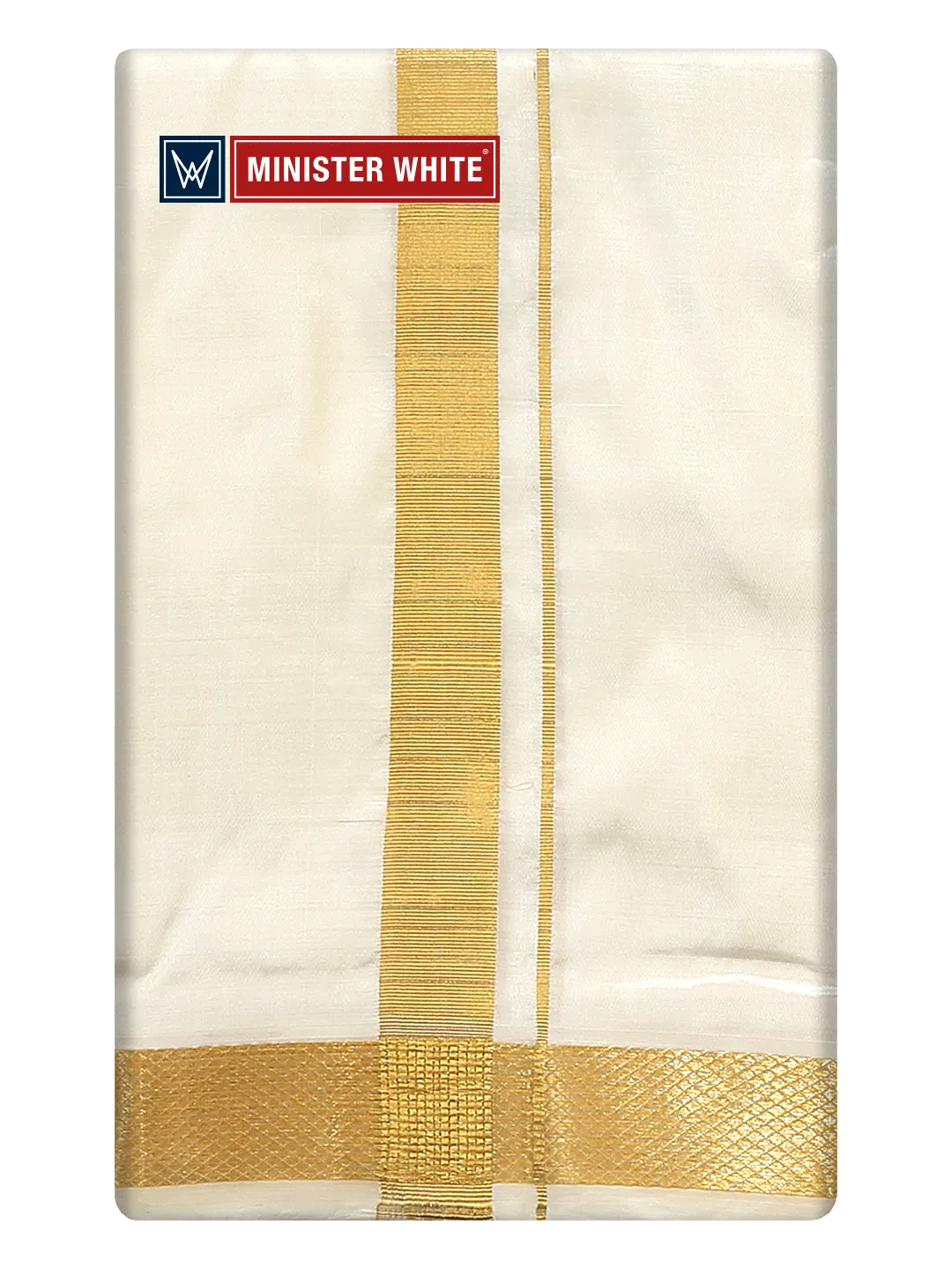 Mens Double Layer Cream Pure Silk Dhoti with 70K Golden Jari Border - Yukta 70K
