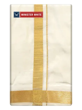 Mens Double Layer Cream Pure Silk Dhoti with 70K Golden Jari Border - Yukta 70K