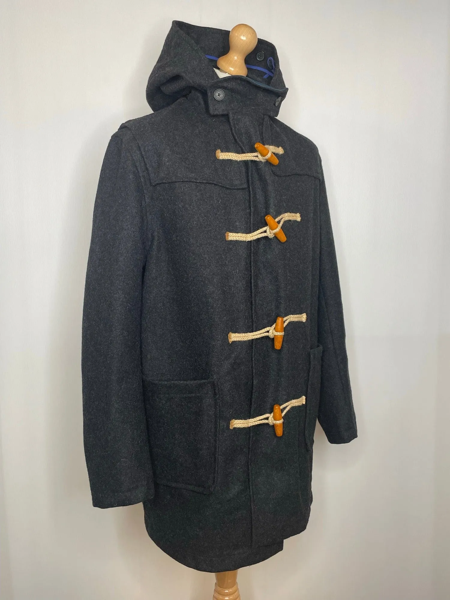Mens Gloverall Blue Wool Duffle Coat - Size Large 44