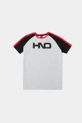 Men'S Grey Raglan T-Shirt With Hno Graphic Print